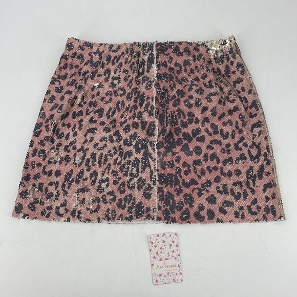 Free People Pink Cheetah Sequin Mini Skirt - Picture 4 of 9